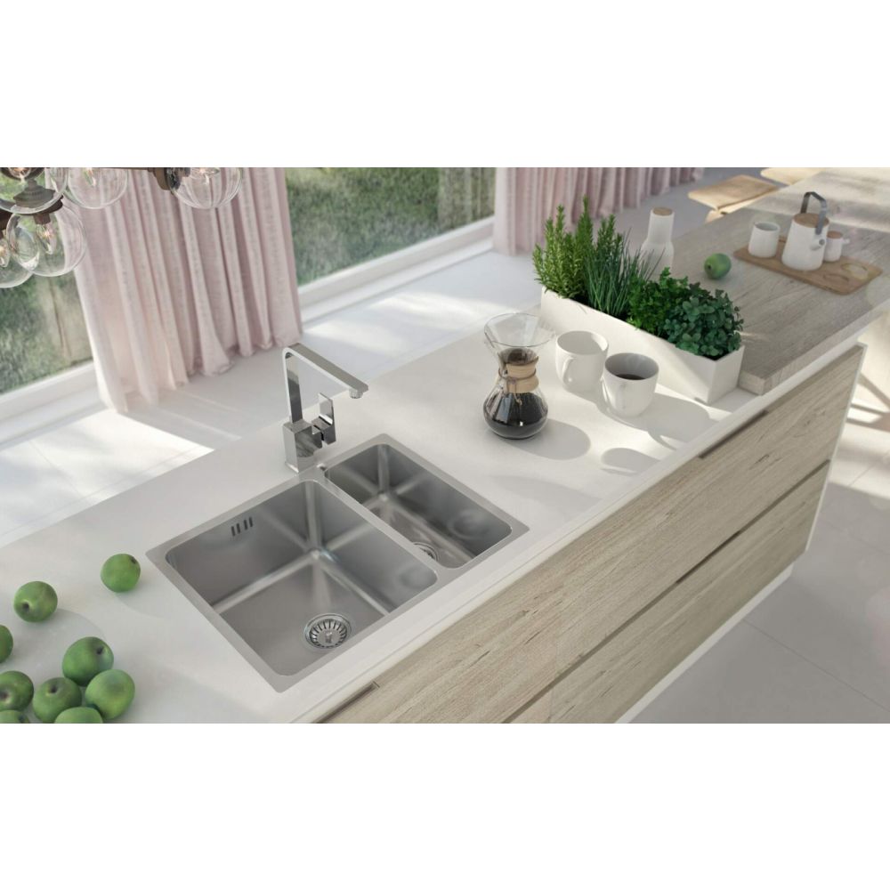 Chiuveta bucatarie inox doua cuve, crom, montare sub blat, Deante, Egeria [3]