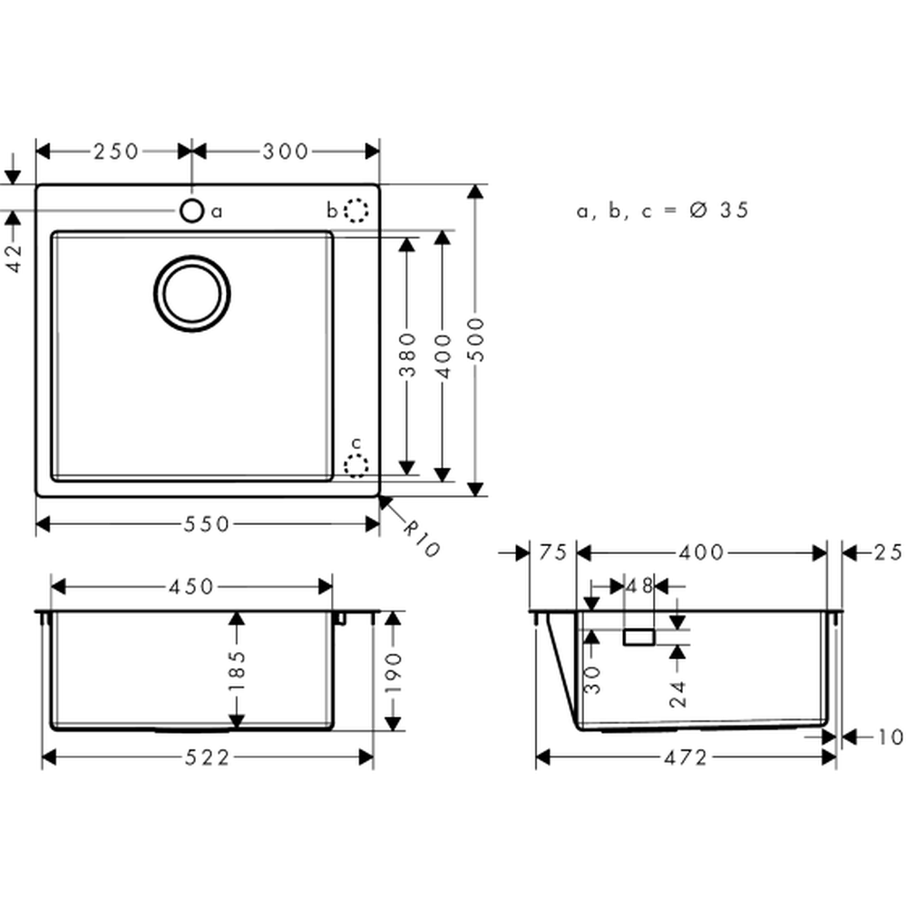 Chiuveta bucatarie patrata inox crom lucios Hansgrohe 43301800 [5]