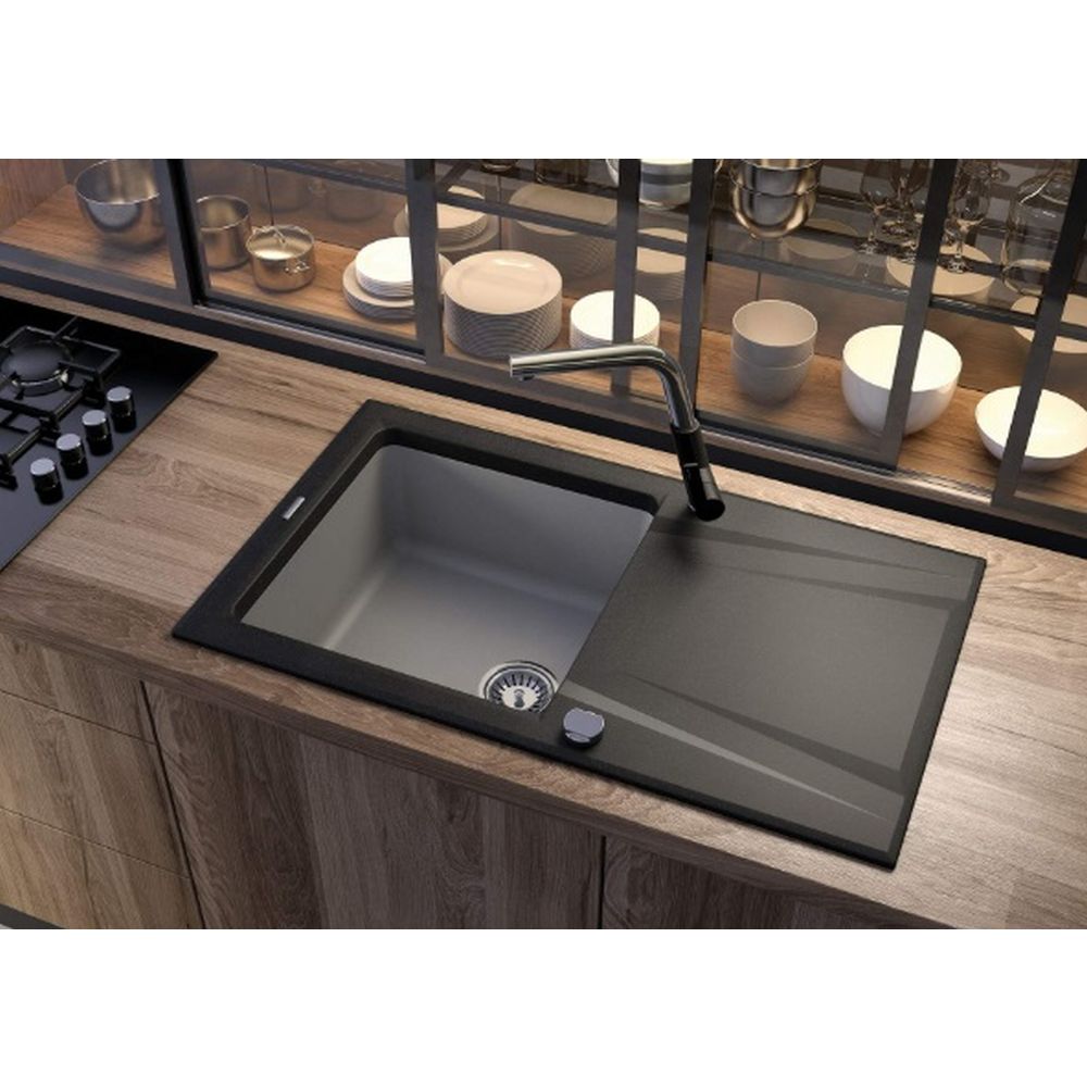 Chiuveta bucatarie hibrid din granit, culoare grafit/gri, Deante Prime [2]