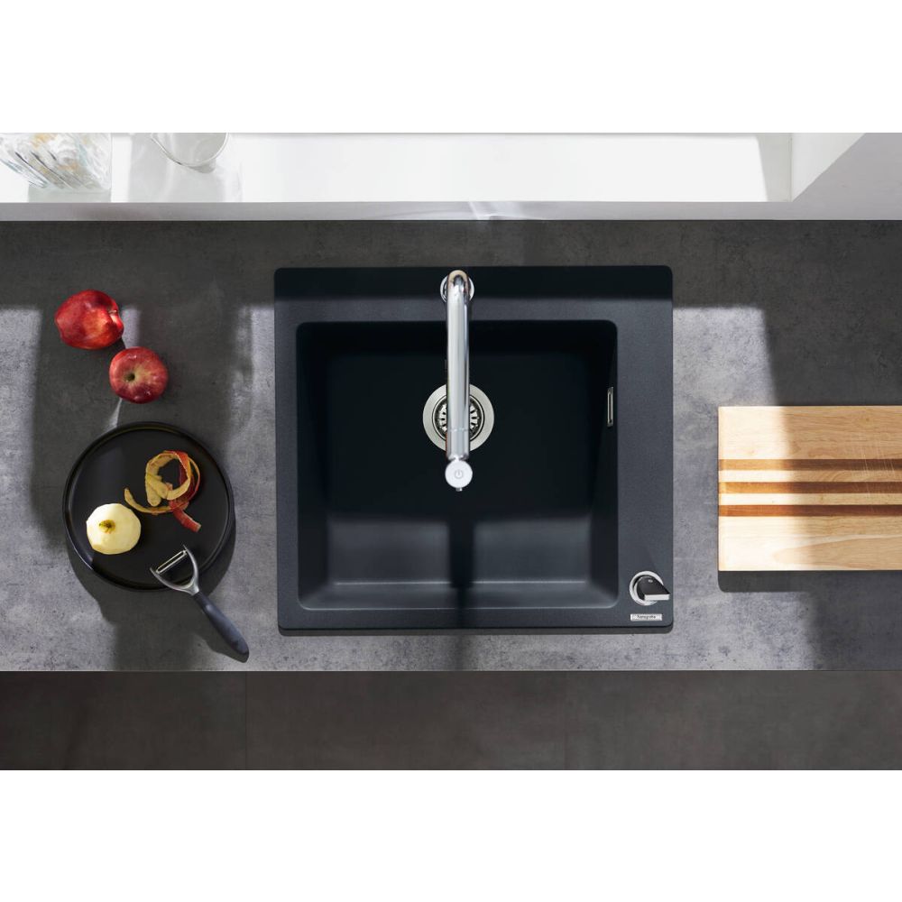 Chiuveta bucatarie neagra SilicaTec si baterie bucatarie crom cu dus extractibil Hansgrohe 43217000 [2]