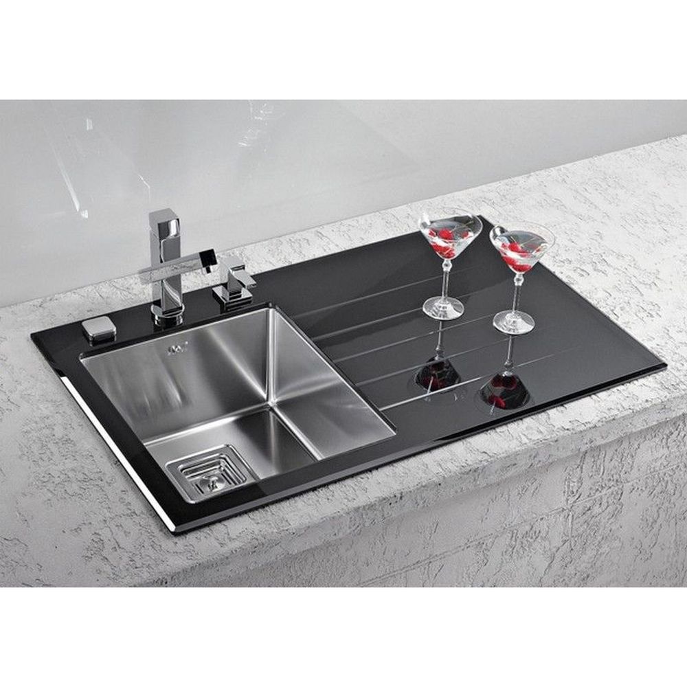 Chiuveta bucatarie inox si sticla neagra, cuva stanga, Alveus Crystalix 10 [2]