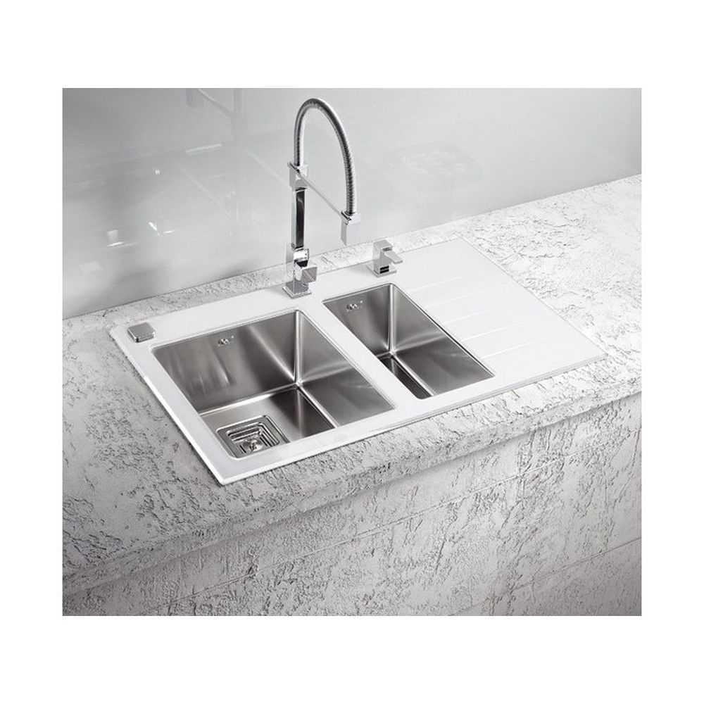 Chiuveta bucatarie alba sticla si inox, cuva stanga, Alveus Crystalix 20 [2]