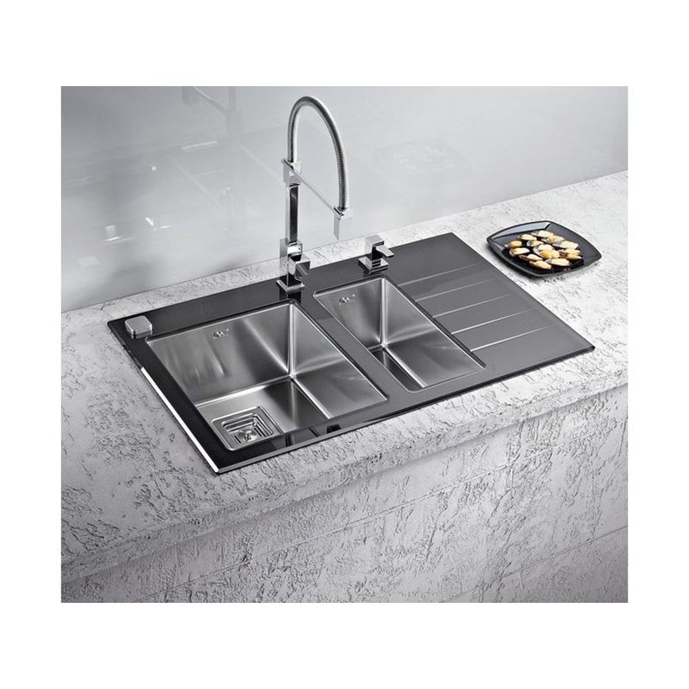 Chiuveta bucatarie neagra sticla si inox, cuva stanga, Alveus Crystalix 20 [2]