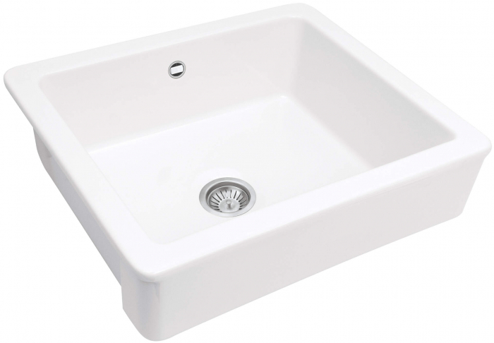 Chiuveta bucatarie ceramica, dreptunghiulara,  61.5x48.5x20 cm, alb, Deante Sabor