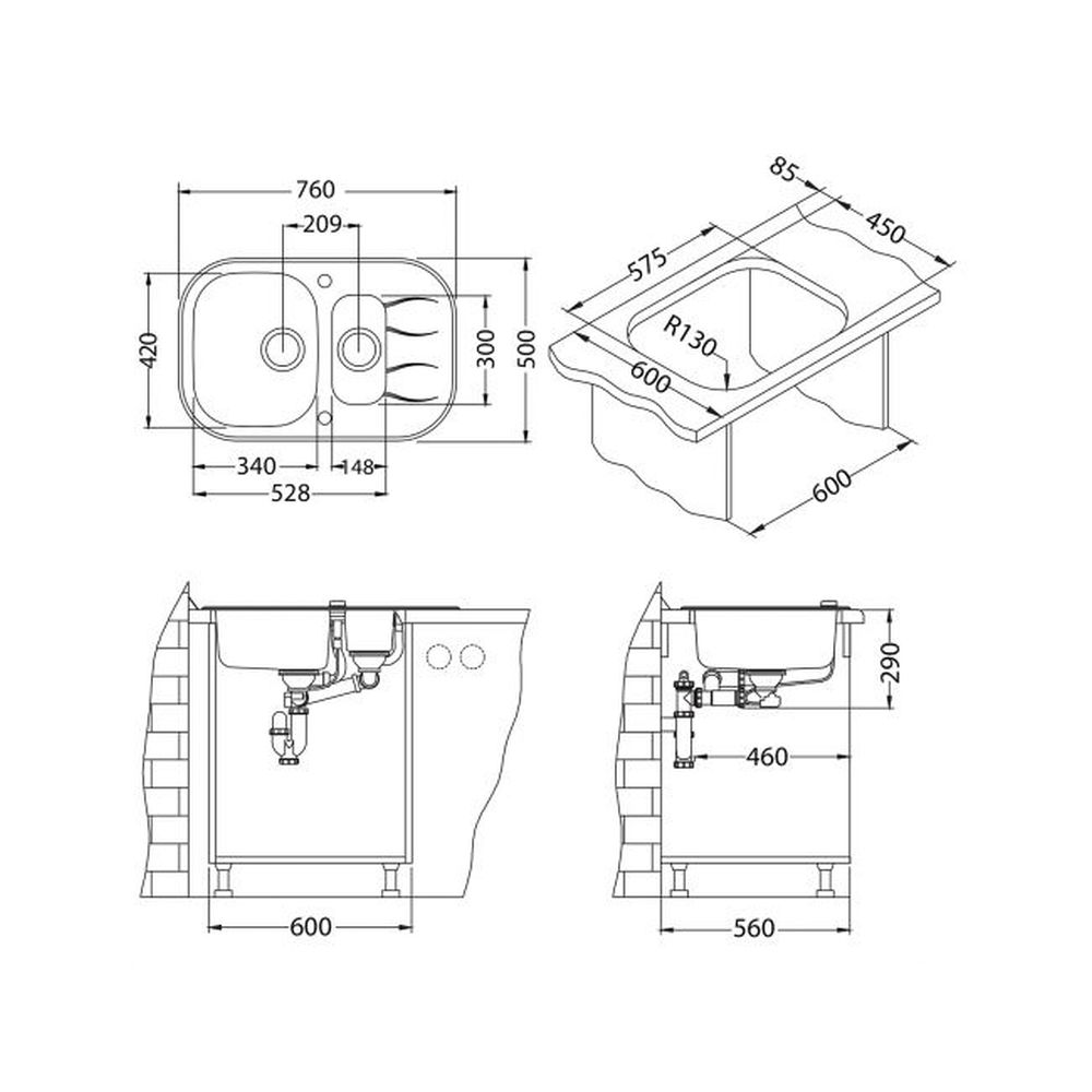 Chiuveta bucatarie inox doua cuve si sticla securizata alba Alveus Wave 30 [2]