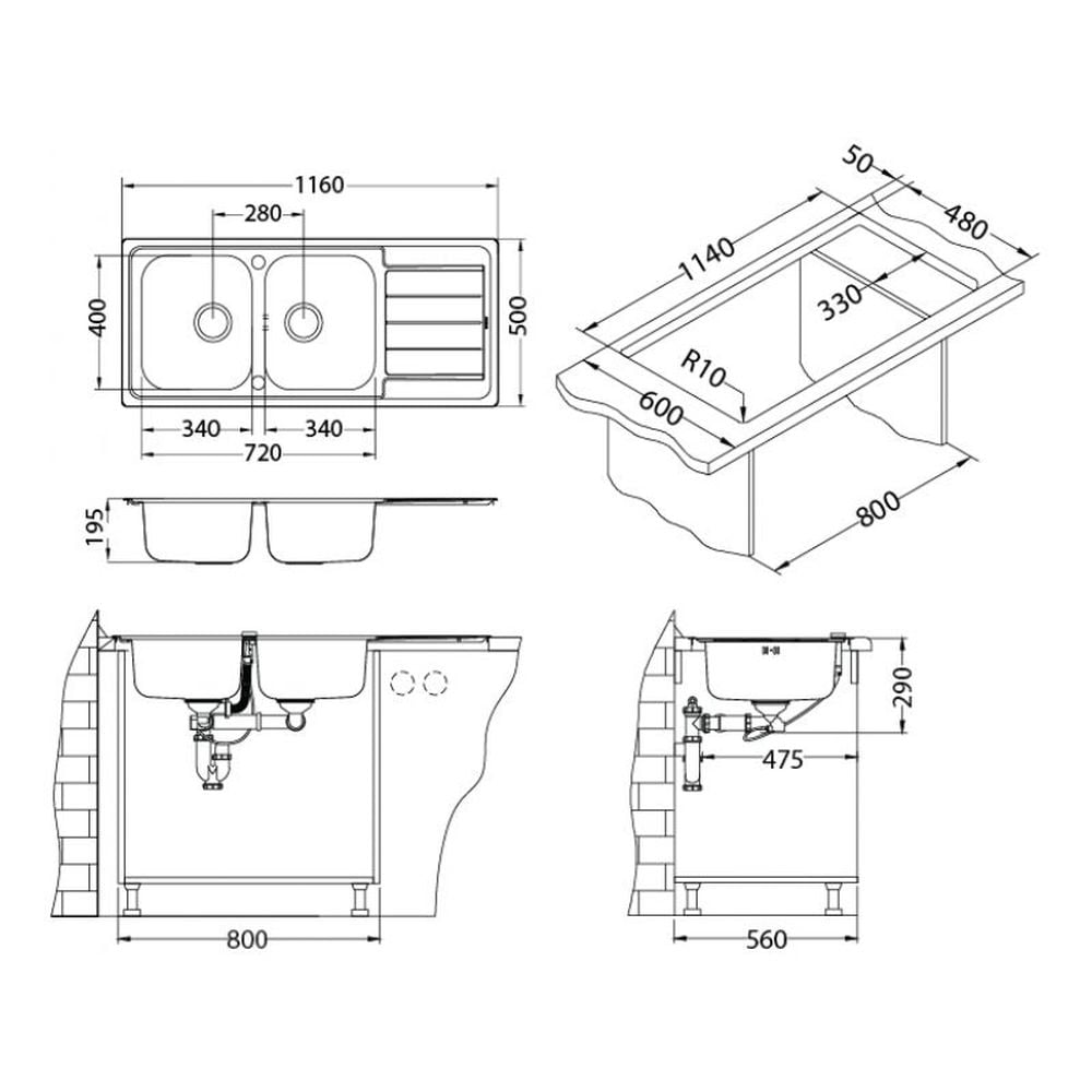 Chiuveta bucatarie inox doua cuve, Alveus Line Maxim 100 [3]