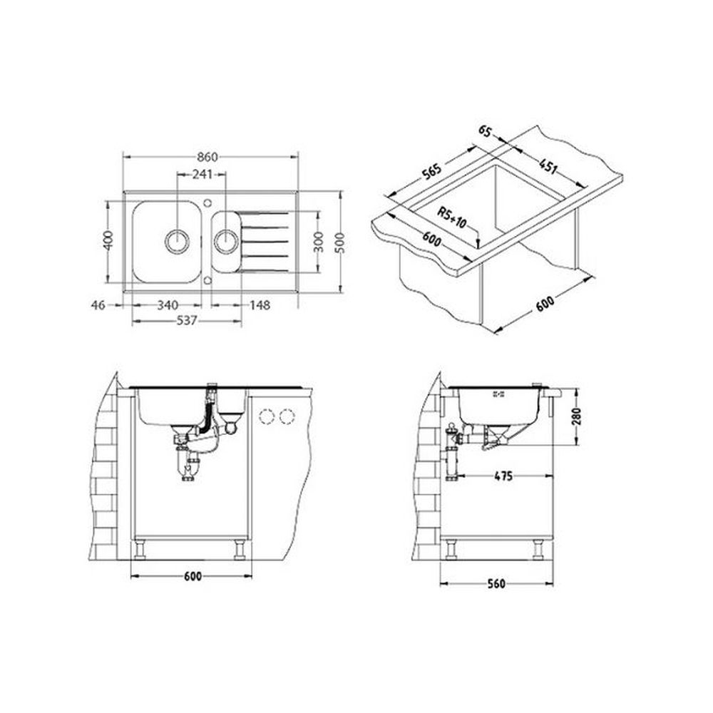 Chiuveta bucatarie inox doua cuve si sticla securizata alba Alveus Glassix 20 [2]