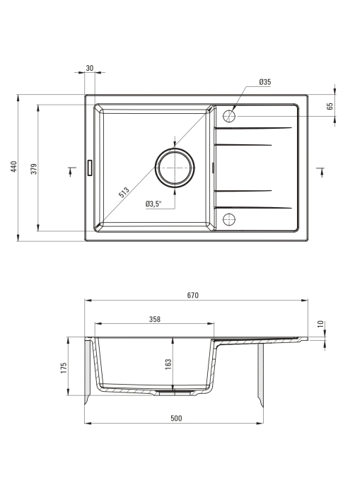 Ciuveta bucatarie, din granit, 67x44 cm, cu picurator, grafit metalic, Deante Corio [2]