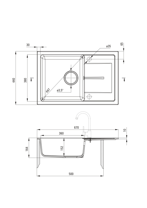 Chiuveta din granit cu baterie, 67x44x16.4 cm, gri metalic, Deante Leda [2]