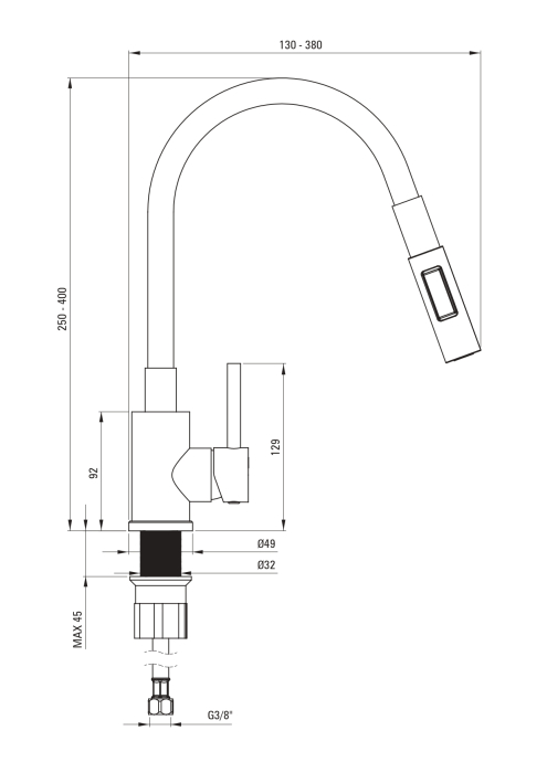 Chiuveta din granit cu baterie, 67x44x16.4 cm, grafit, Deante Leda [3]