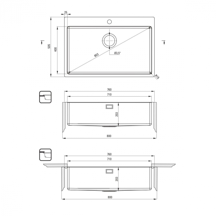 Chiuveta bucatarie din inox, otel,  76x50.5x20.3 cm, Deante Olfato [3]