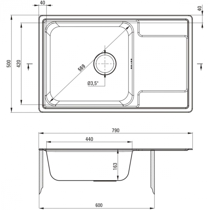 Chiuveta bucatarie din inox, cu picurator, 79x50 cm, otel, Deante Soul [2]