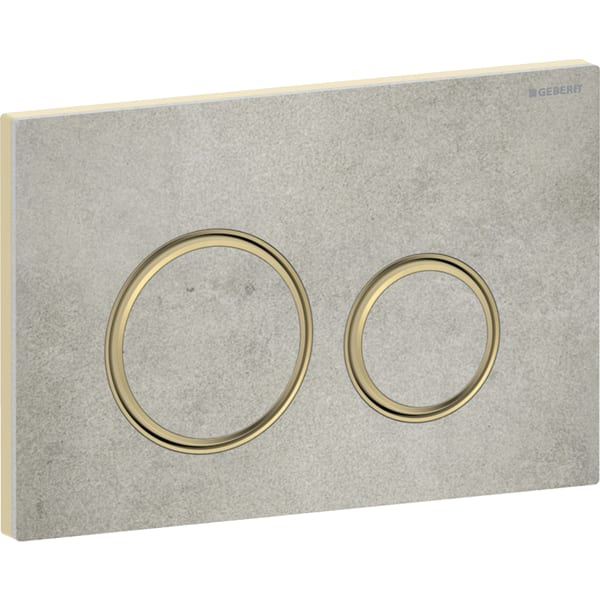 Clapeta actionare dubla rezervor wc, aspect beton cu inel de design alama, Geberit Sigma50