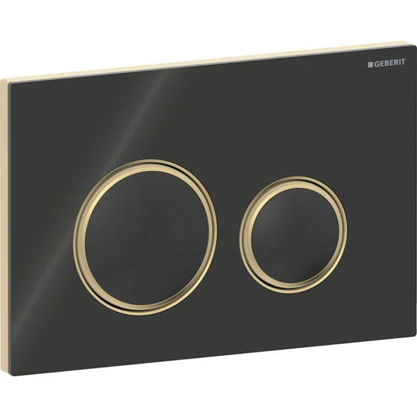 Clapeta actionare dubla rezervor wc, negru sticla lucioasa cu inel de design alama, Geberit Sigma50
