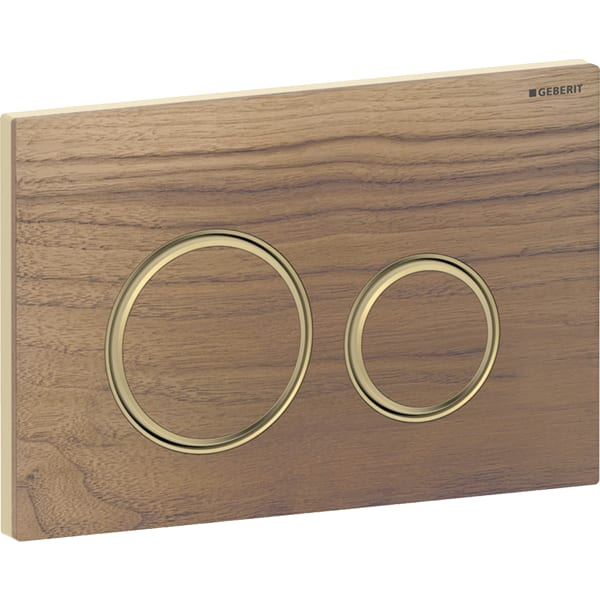 Clapeta actionare dubla rezervor wc, nuc american cu inel de design alama, Geberit Sigma50