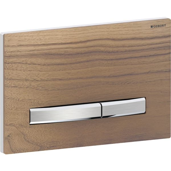 Clapeta actionare dubla rezervor wc, nuc american cu placa de fixare crom lucios, Geberit Sigma50