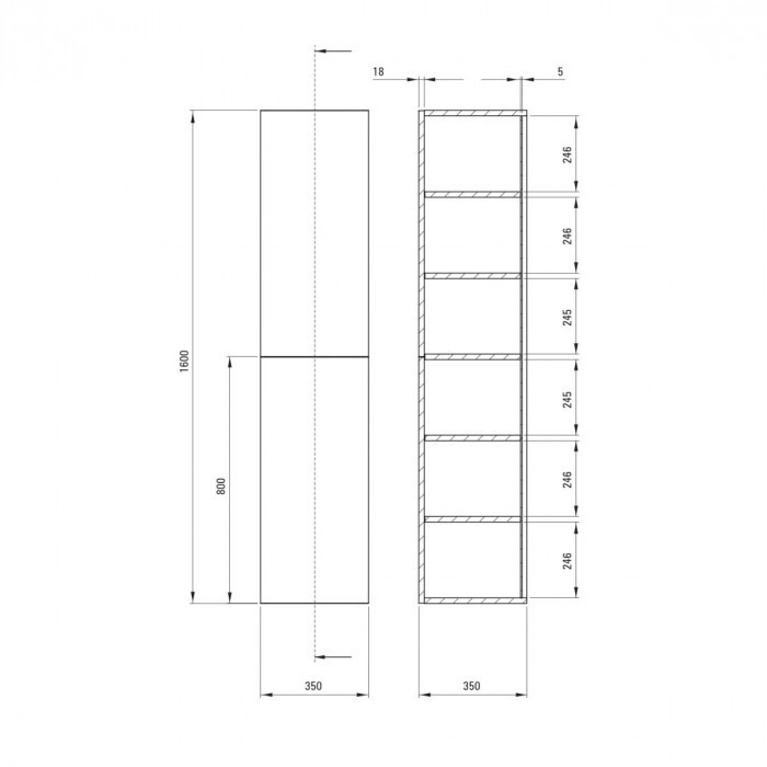 Dulap de baie suspendat, coloana, cu doua usi, 160 cm, casmir, MDF,  Deante Prizma [2]
