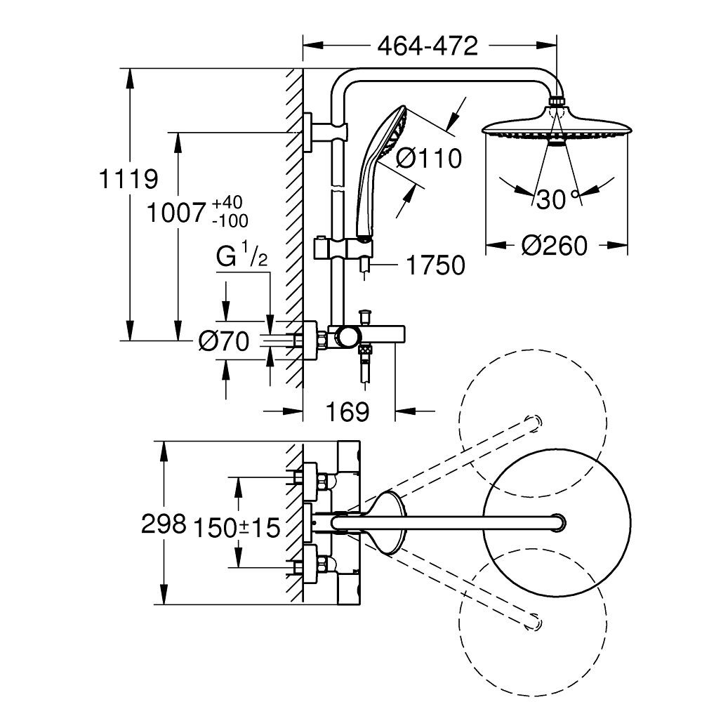 Coloana de dus crom cu baterie termostatata Grohe Euphoria System 260 [8]