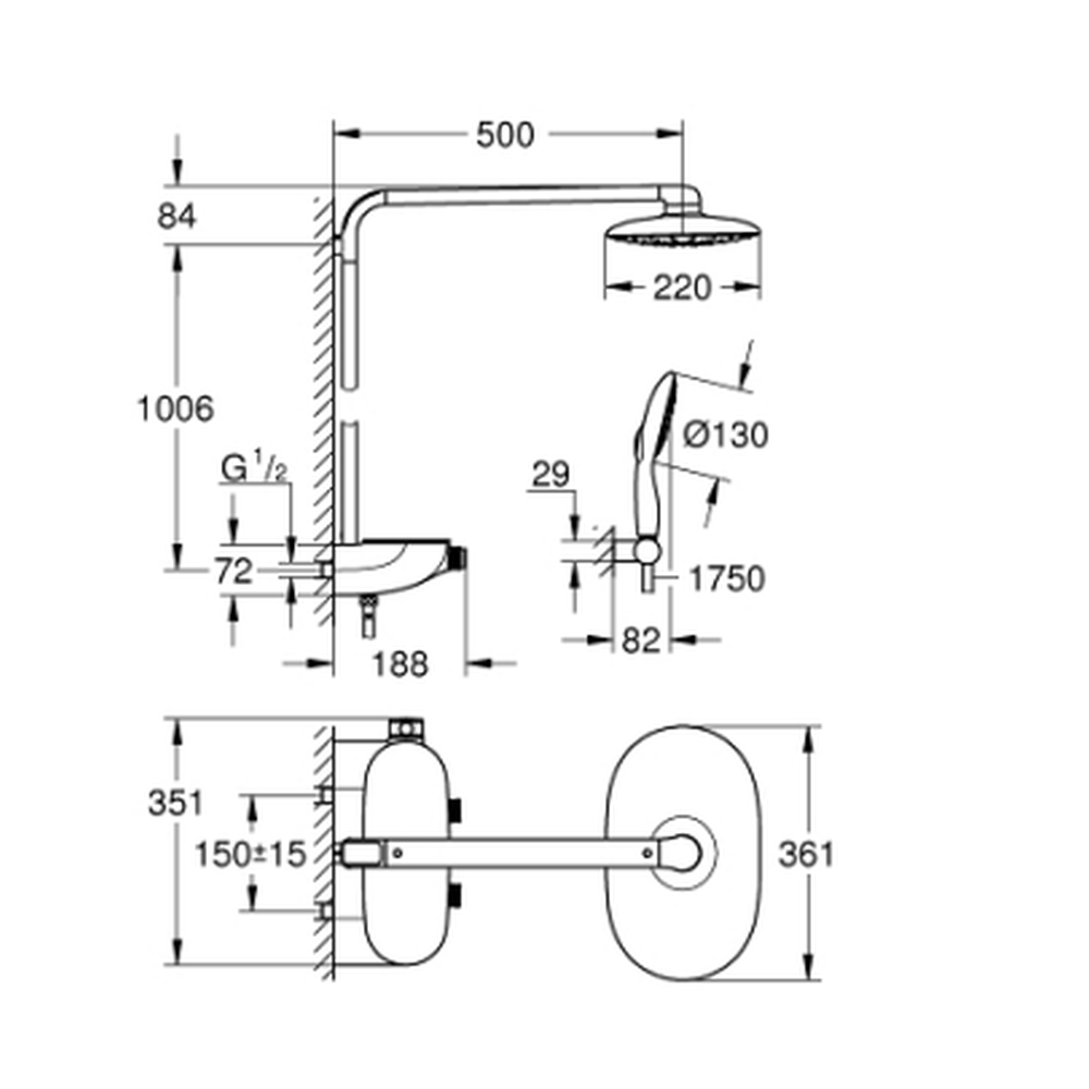 Coloana de dus crom cu baterie termostatata Grohe Rainshower Smartcontrol 360 [2]