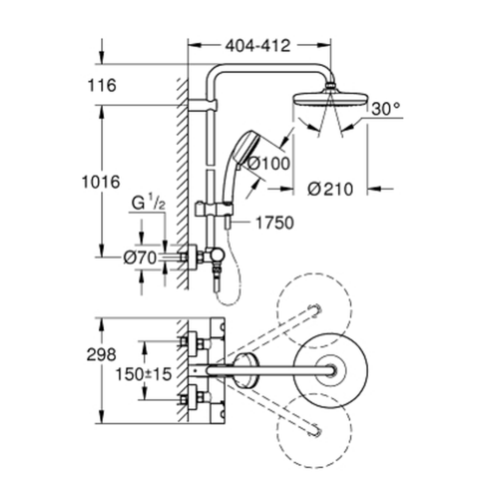 Coloana de dus crom cu baterie termostatata Grohe Tempesta Cosmopolitan 210 [2]