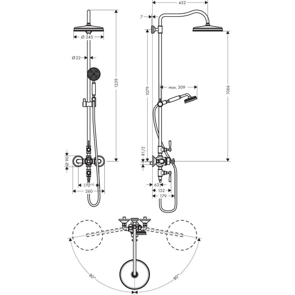 Coloana de dus crom cu baterie termostatata si palarie rotunda Hansgrohe Axor Montreux 240 [3]