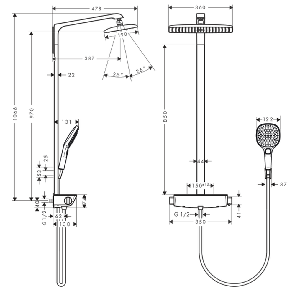 Coloana de dus crom lucios cu baterie termostatata Hansgrohe Raindance E 27112000 [3]