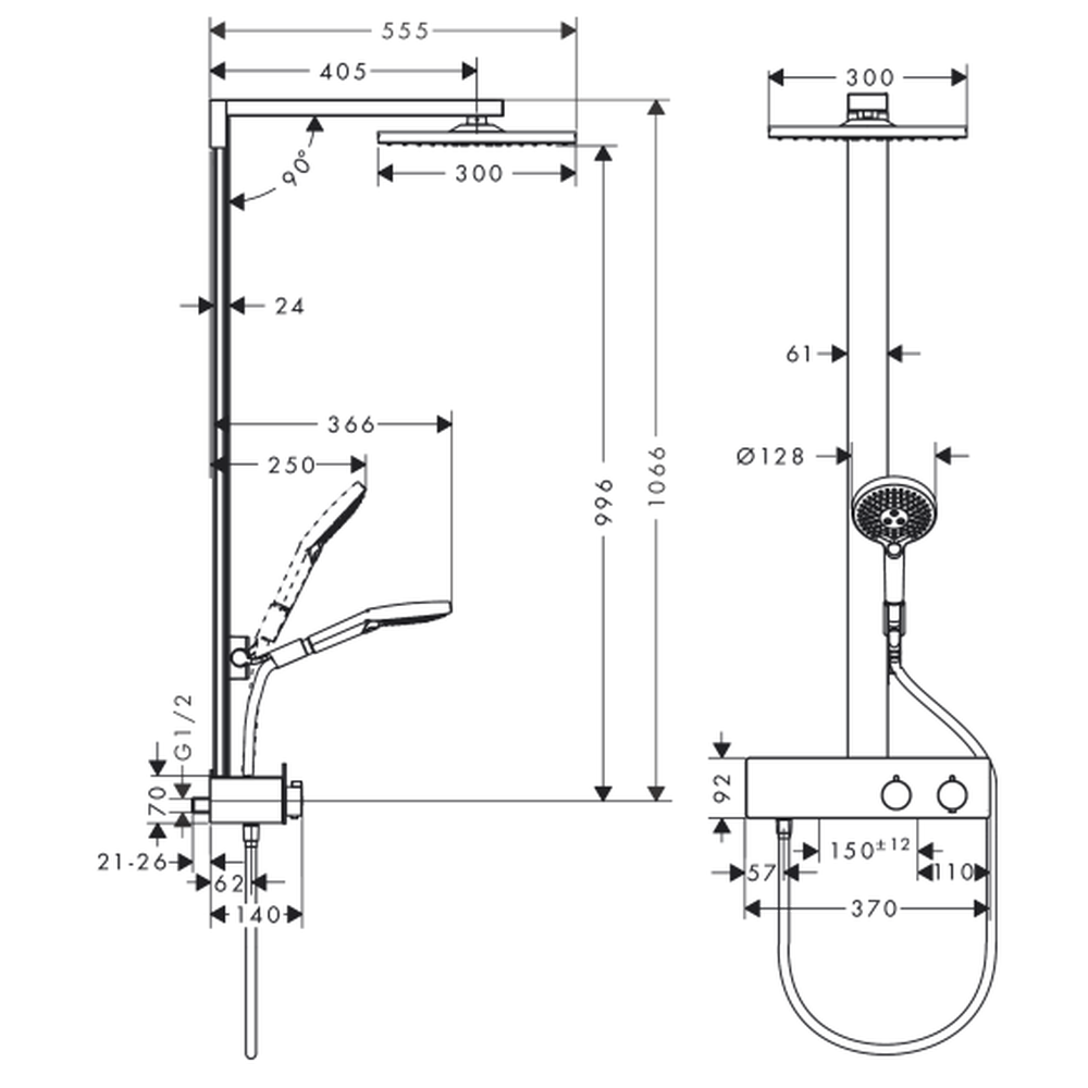 Coloana de dus crom lucios cu baterie termostatata Hansgrohe Raindance E 27361000 [2]