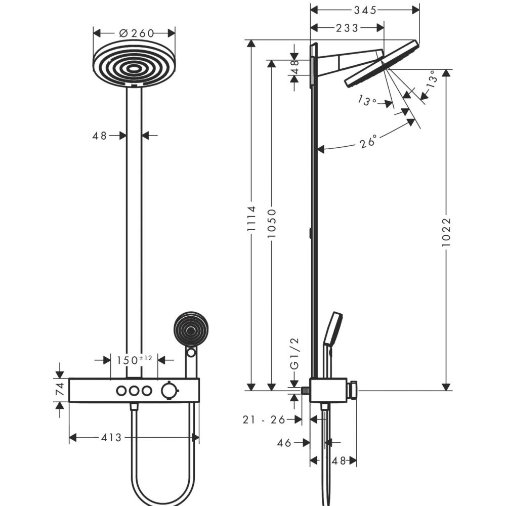 Coloana de dus negru mat Pulsify S cu baterie termostatata Hansgrohe ShowerTablet Select 400 [5]