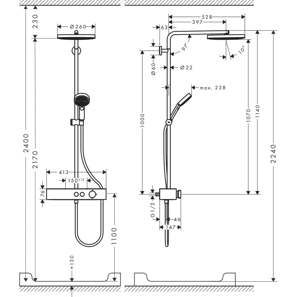 Coloana de dus crom lucios Pulsify S 1jet cu baterie termostatata Hansgrohe ShowerTablet Select 400 [3]