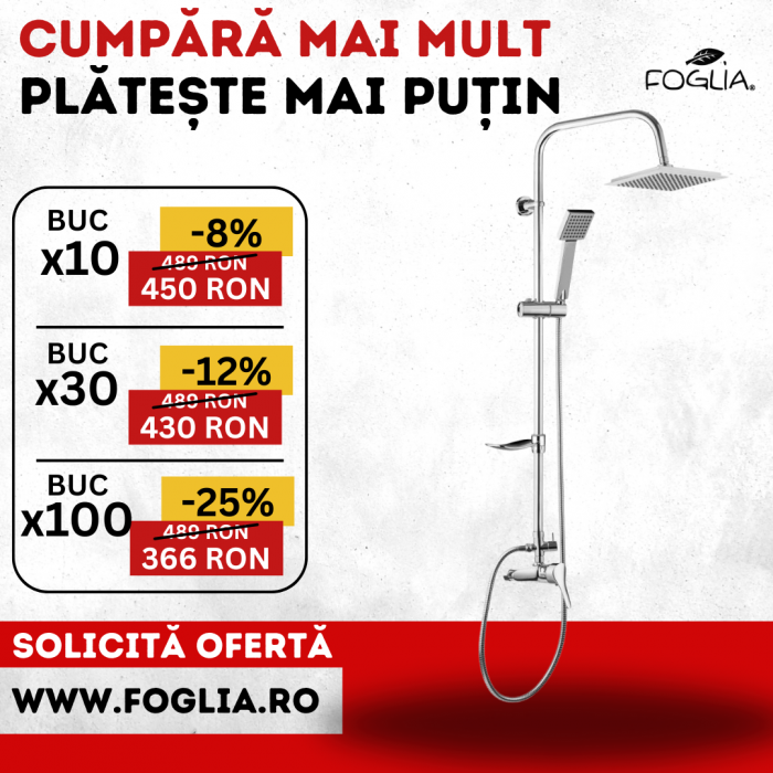 Coloana de dus cu baterie monocomanda crom lucios Deante Joko Square