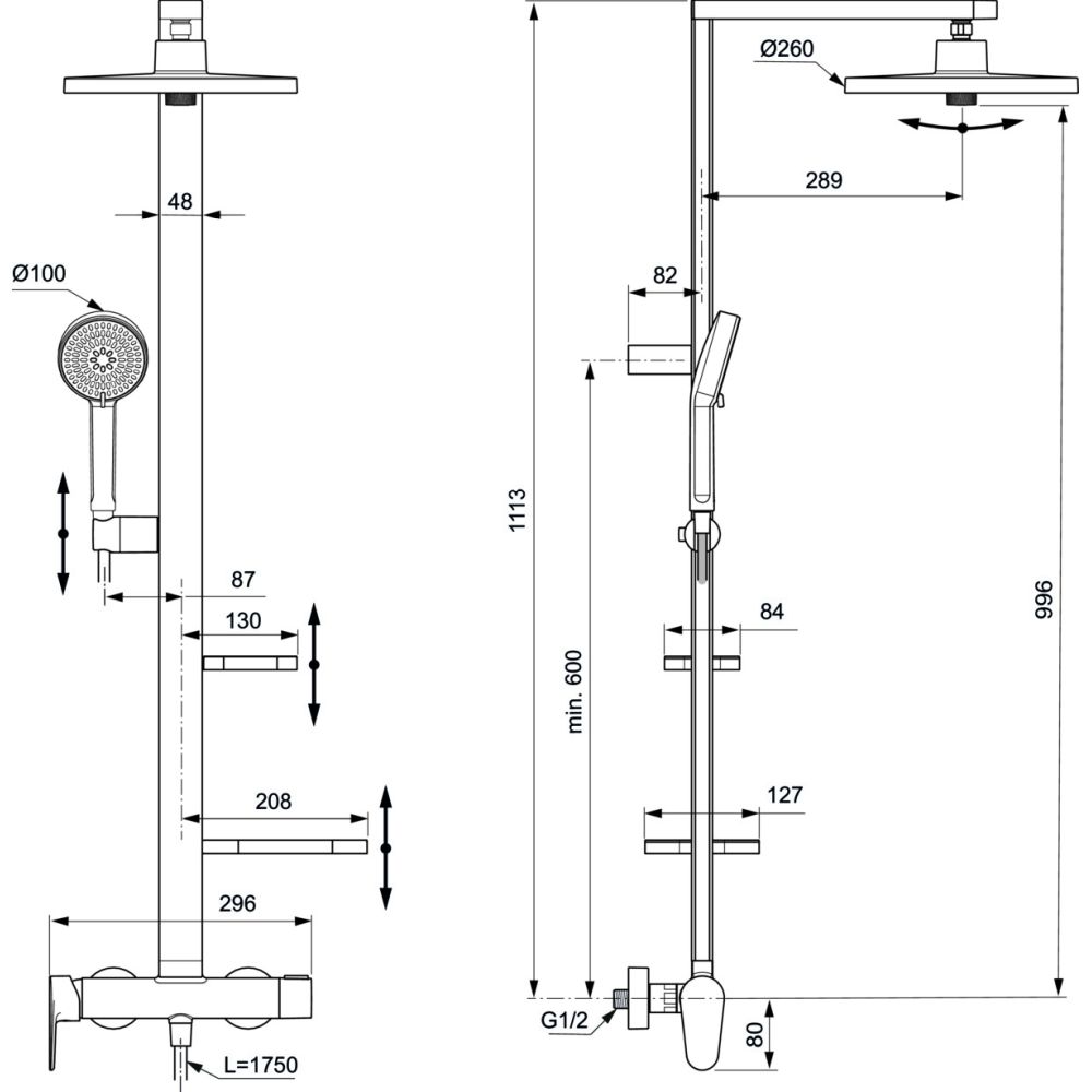 Coloana de dus cu baterie monocomanda Ideal Standard Alu+ argintiu mat [7]