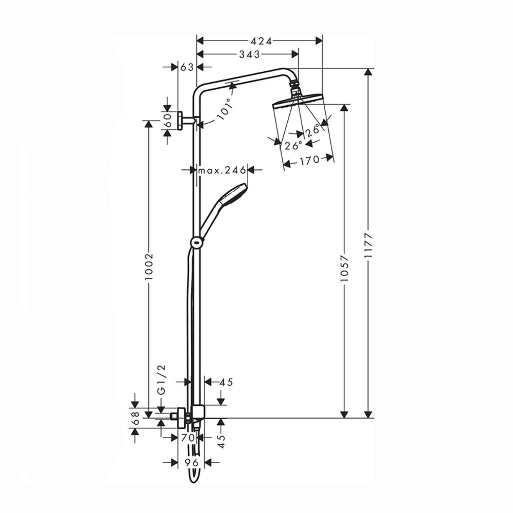 Set coloana de dus cu baterie termostatata culoare crom Hansgrohe, Croma E 280 [5]