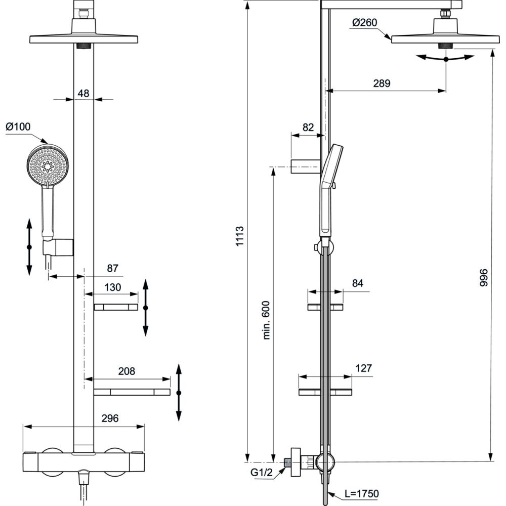 Coloana de dus cu baterie termostatata Ideal Standard Alu+ argintiu mat [7]