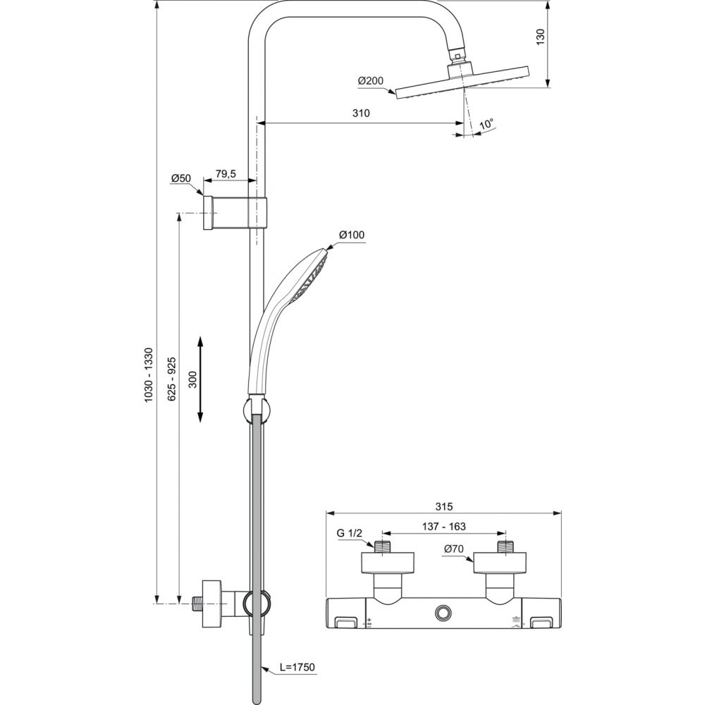 Coloana de dus cu baterie termostatata Ideal Standard Ceratherm Flex T25 negru mat [7]