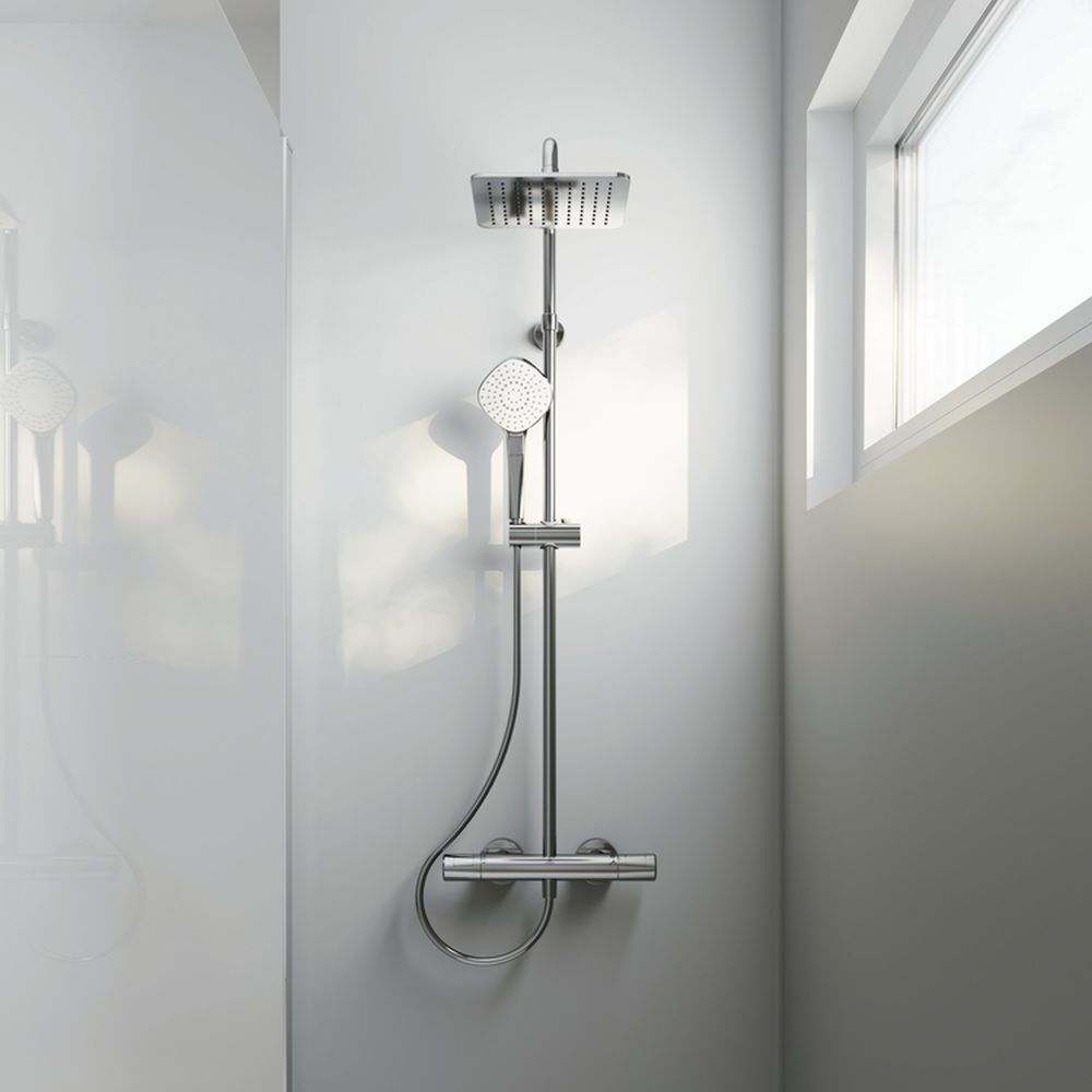 Coloana de dus cu baterie termostatata Ideal Standard Ceratherm T100 crom lucios, palarie patrata [3]