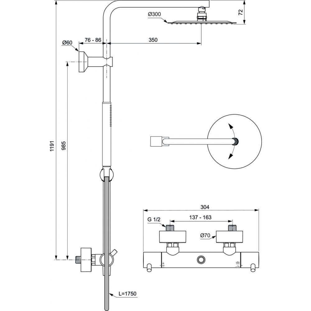 Coloana de dus cu baterie termostatata Ideal Standard Ceratherm T125 auriu periat [8]