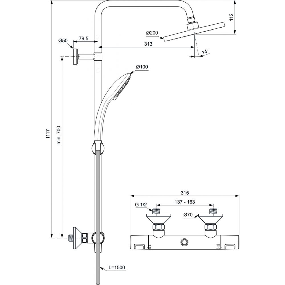 Coloana de dus cu baterie termostatata Ideal Standard Ceratherm T25 crom lucios [7]