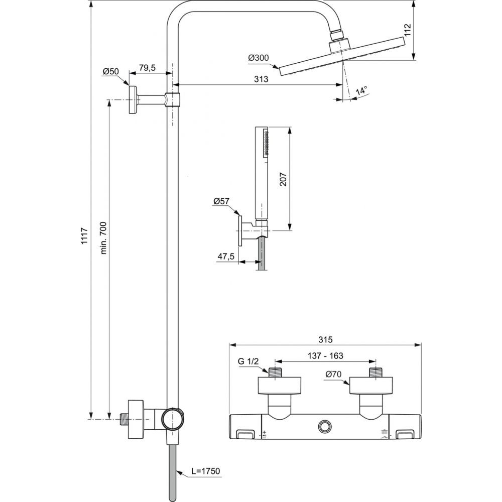 Coloana de dus cu baterie termostatata Ideal Standard Ceratherm T25 negru mat [7]