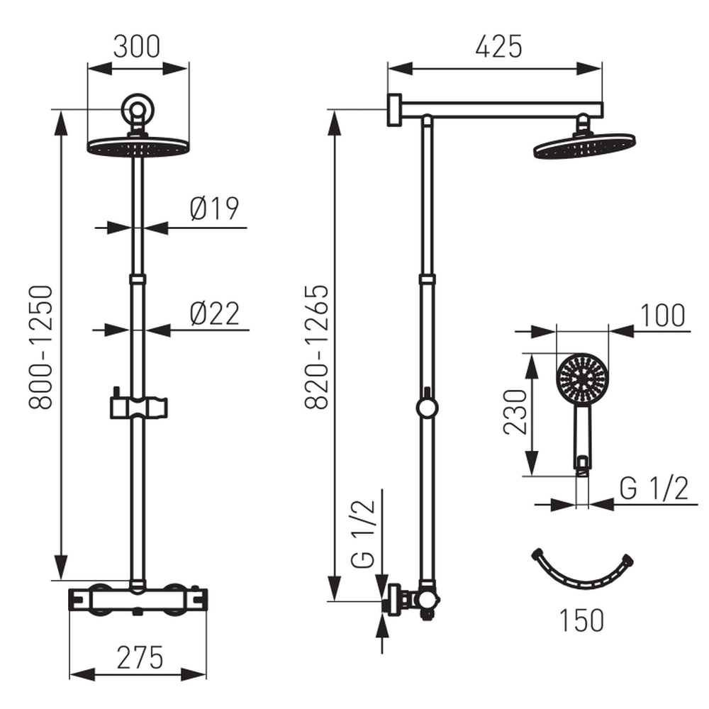 Coloana de dus FDesign Anima, baterie termostatata, negru mat [2]