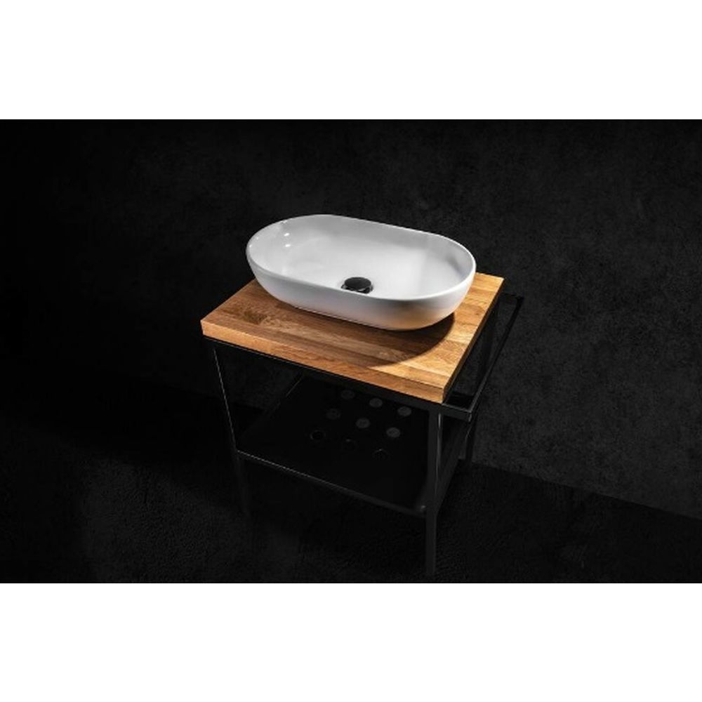 Cadru metalic negru cu port prosop, pentru lavoar baie 50 cm, Deante [3]