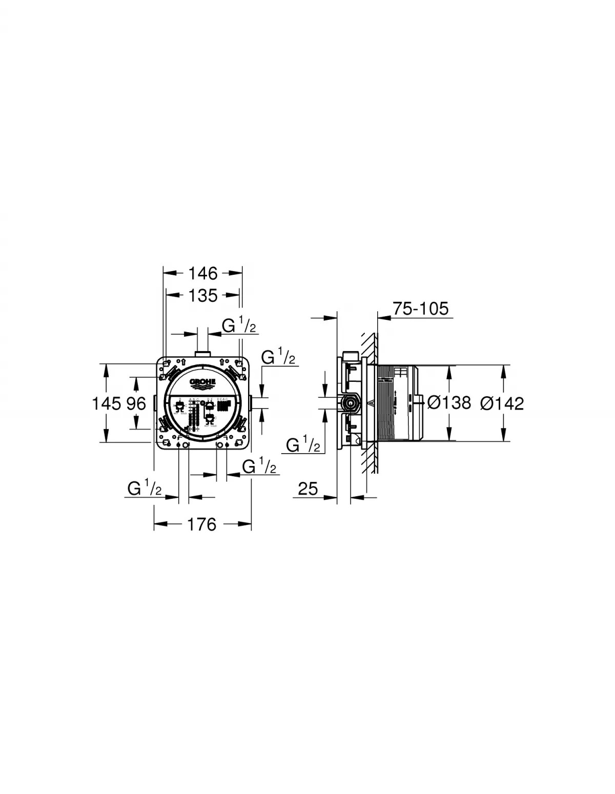 Corp incastrat 3 iesiri, 2 intrari, Grohe Rapido SmartBox [8]