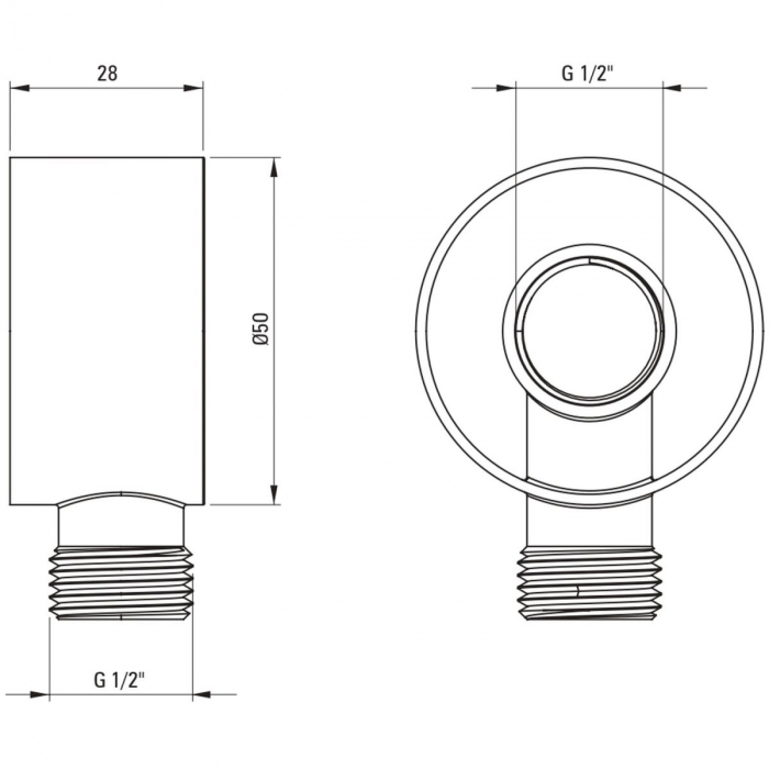 Racord unghiular rotund, pentru furtun de dus, 50x28 mm, bronz, Deante Cascada [2]