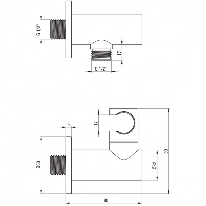 Racord unghiular pentru furtun de dus, cu suport, bronz, Deante Silia [2]