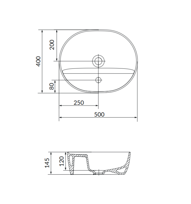 Lavoar pe blat, ceramica alba, oval, 50x40x14.5 cm, Cersanit Moduo [4]