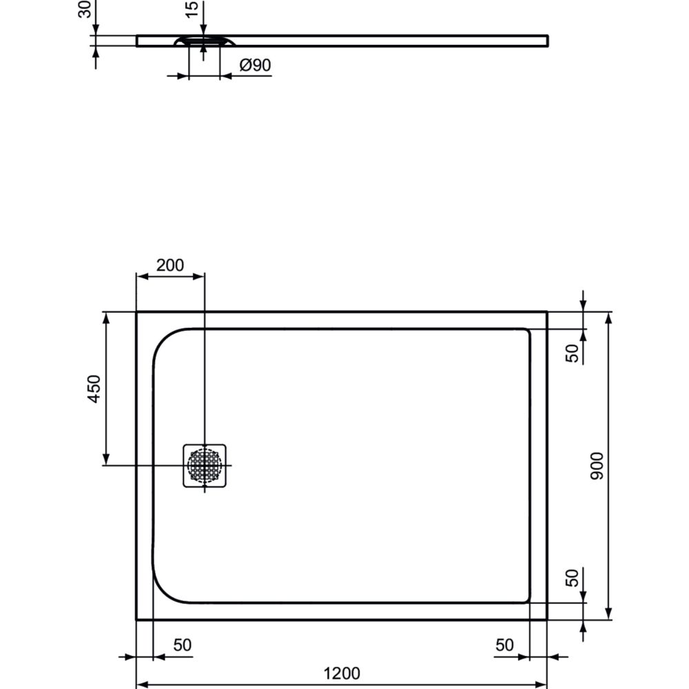 Cadita dus compozit 120x90 cm Ideal Standard Ultra Flat S, gri asfaltic [3]
