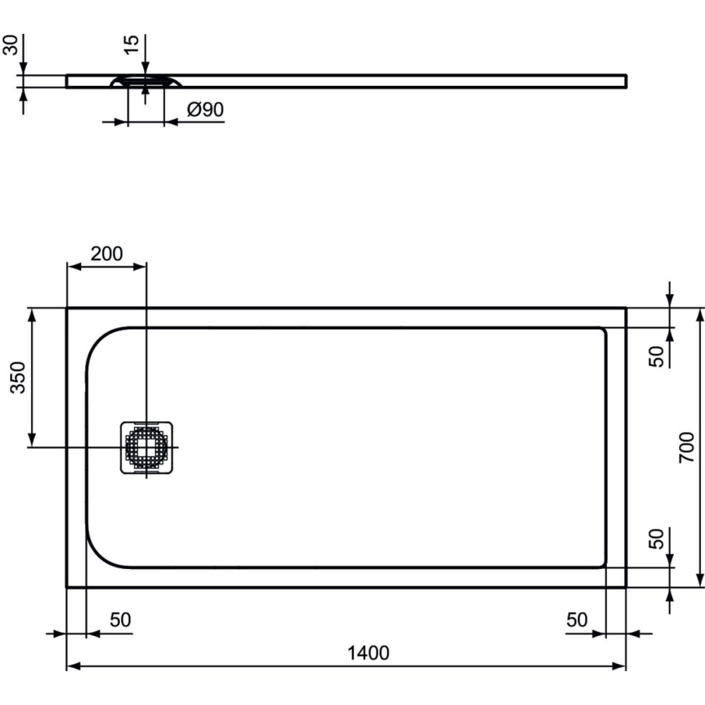 Cadita dus compozit 140x70 cm Ideal Standard Ultra Flat S, gri asfaltic [3]