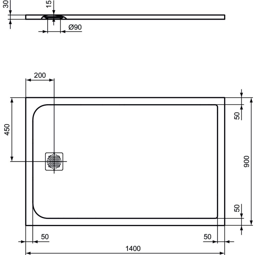 Cadita dus compozit 140x90 cm Ideal Standard Ultra Flat S, alb [3]