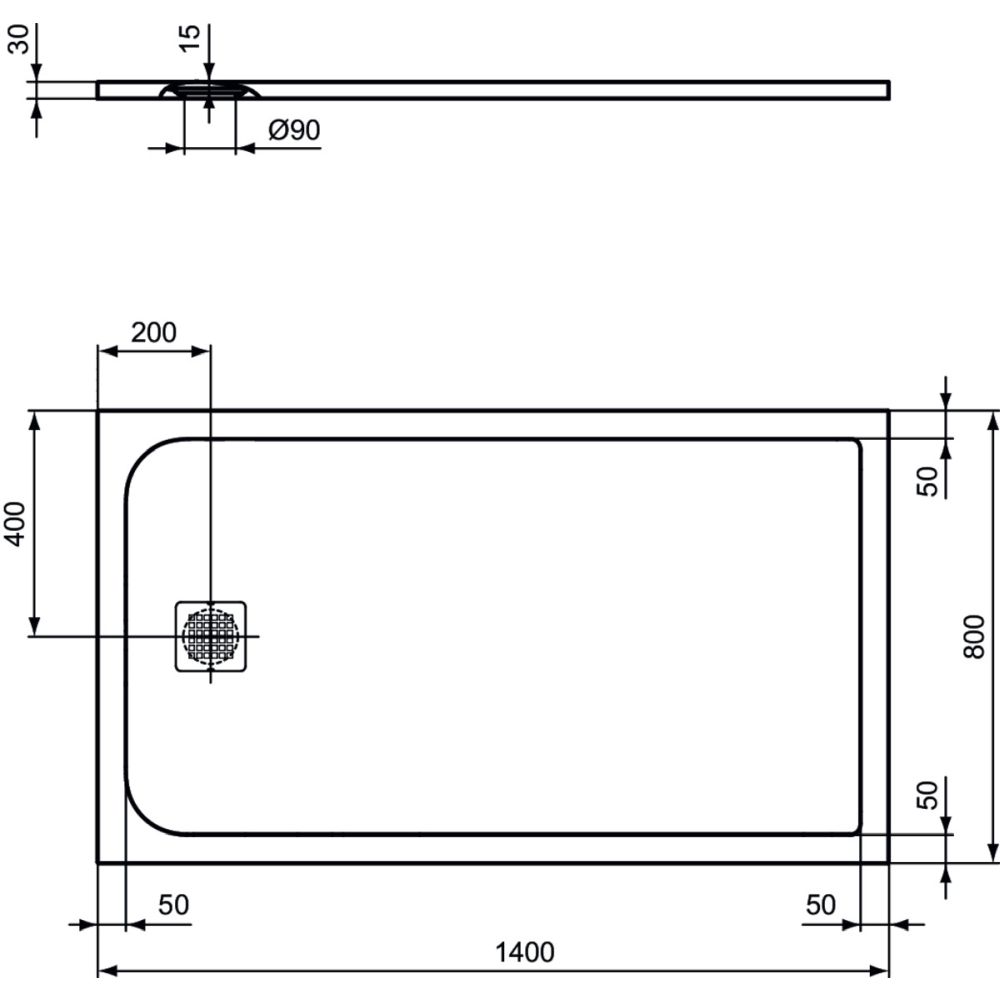 Cadita dus compozit 140x80 cm Ideal Standard Ultra Flat S, alb [3]