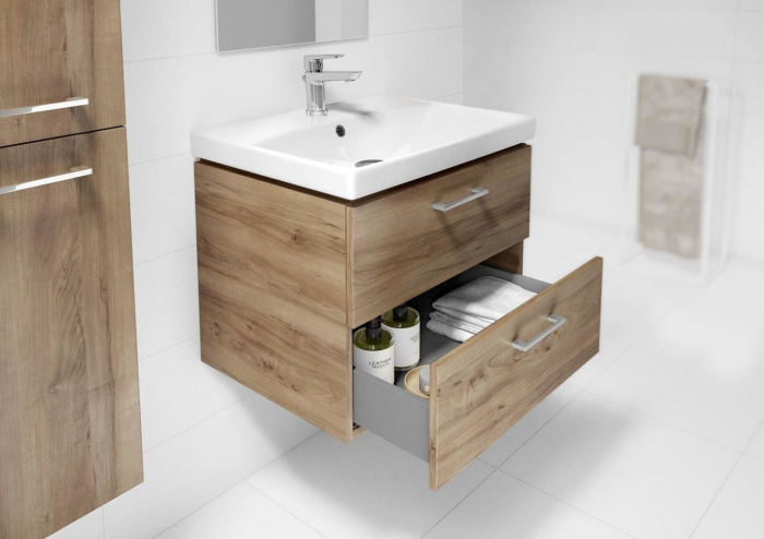 Dulap baie, culoare nuc suspendat 2 sertare Lara pentru lavoar Como, 60 cm [2]