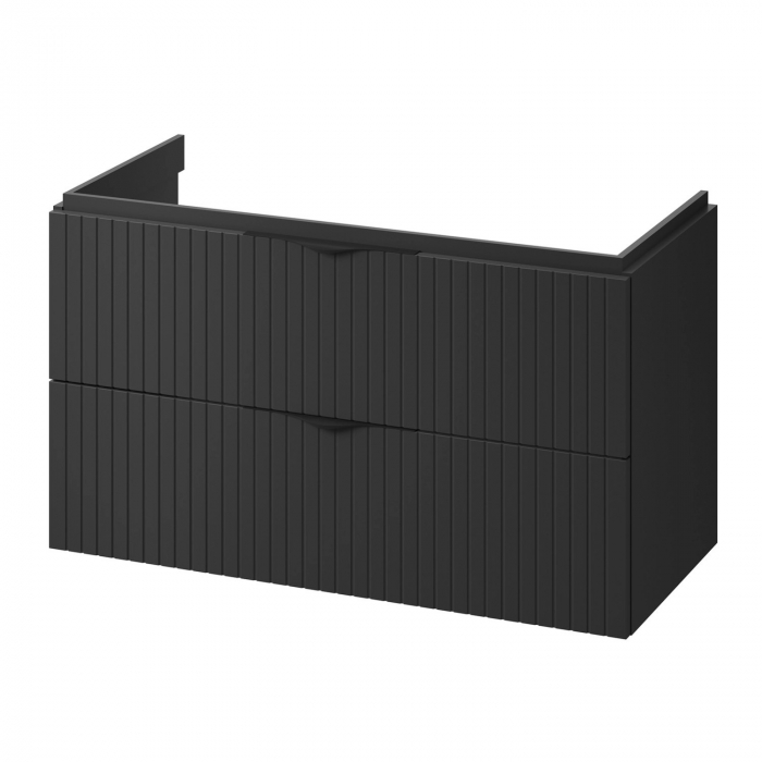 Dulap baie cu riflaje 3D negru mat suspendat 100 cm pentru lavoar, Cersanit Tirso